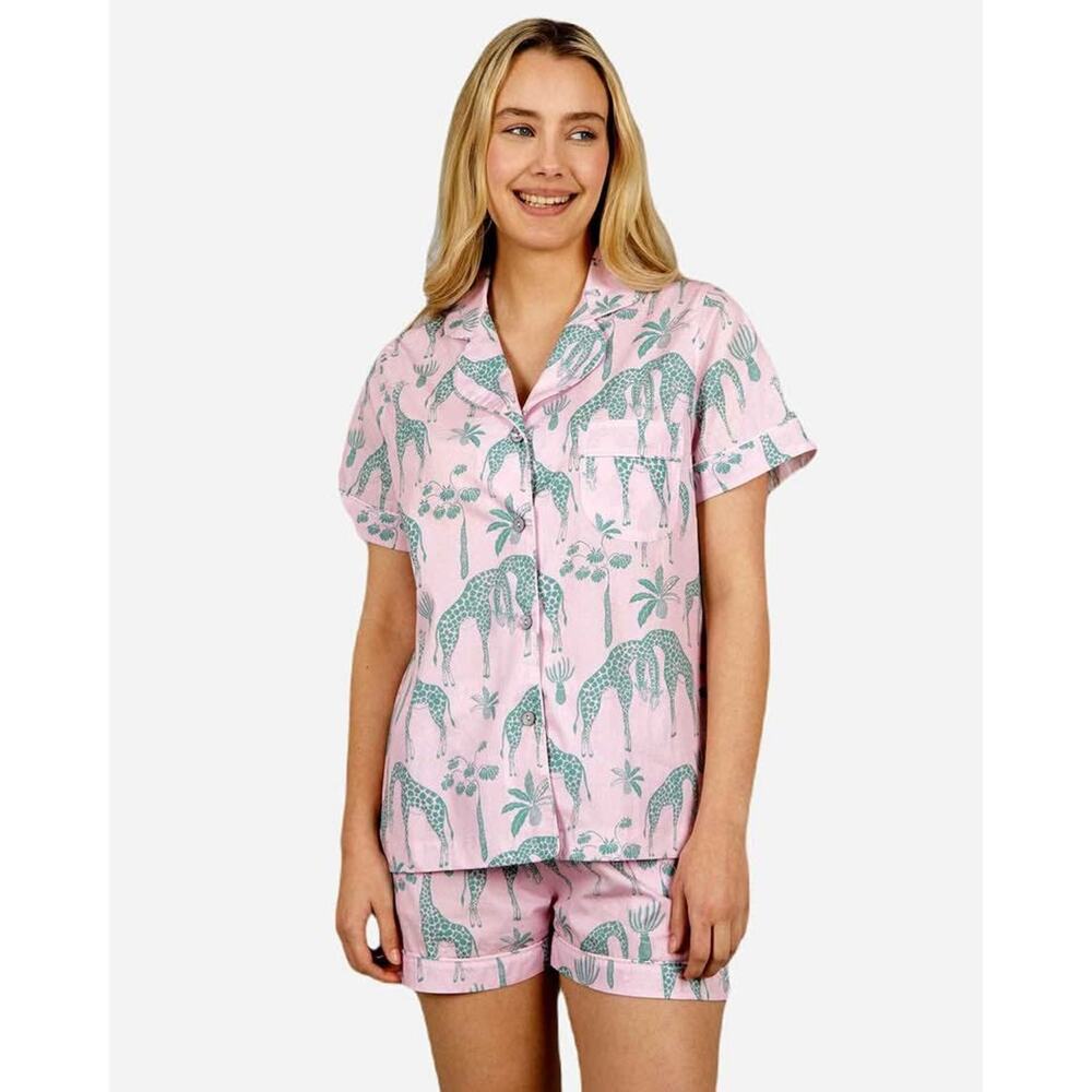 Women's Pink Giraffe Short Pajama Set